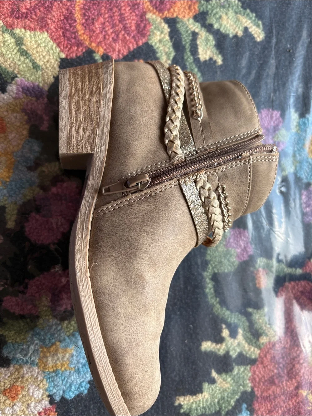 Jellypop Taupe Braided & Chain Detail Girls' Ankle Boots Size 2